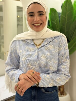Embroidered Poplin Shirt – Blue